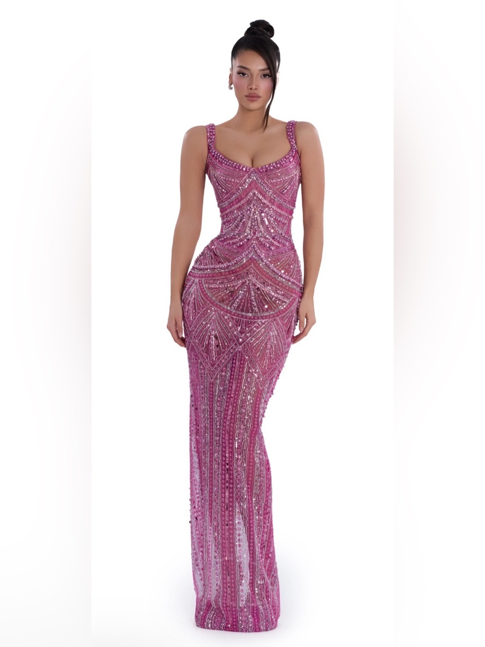 Pink Sequin Scoop-Neck Maxi Dress